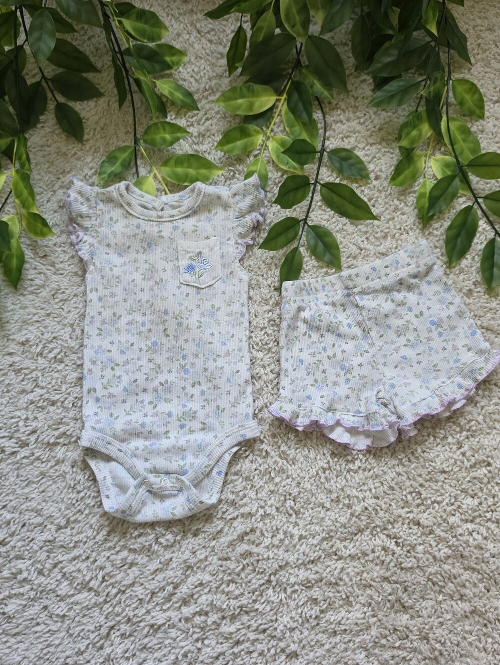 Baby Girl Purple & Blue Floral Ruffled Outfit (6-9 Months)